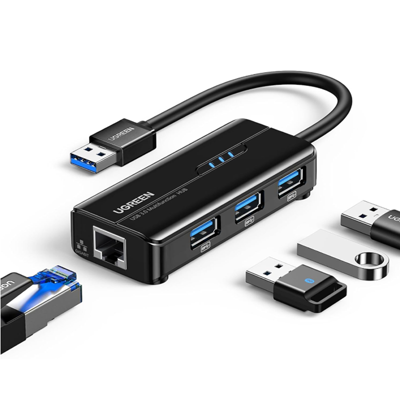 UGREEN USB 3.0 Hub Ethernet Adapter 10 100 1000 Gigabit Network Converter with USB 3.0 Hub 3 Ports Compatible for Nintendo Switch Windows Surface Pro MacBook Air Retina iMac Pro Chromebook PC,Black (20256)
